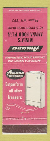 Matchbook Cover - Minea's Amana Food Plan Freezers