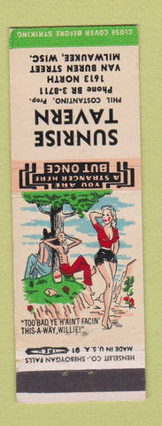 Matchbook Cover - Sunrise Tavern Milwaukee WI Phil Costantino hillbilly