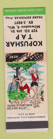 Matchbook Cover - Kopushar Tap Milwaukee WI hillbilly