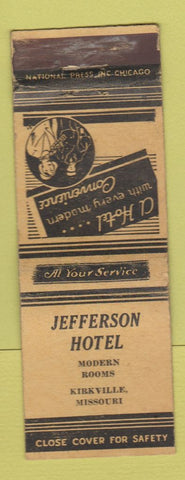 Matchbook Cover - Jefferson Hotel Kirkville MO WORN