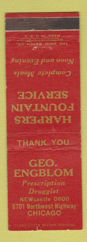 Matchbook Cover - Geo Engblom Drug Harpers Fountain Chicago IL