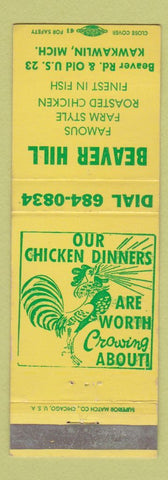 Matchbook Cover - Beaver Hill Restaurant Kawkawlin MI
