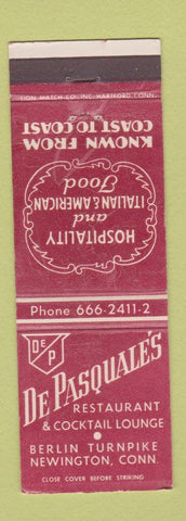 Matchbook Cover - De Pasquale's Restaurant Italian Newington CT