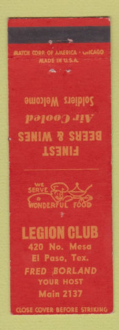 Matchbook Cover - Legion Club El Paso TX