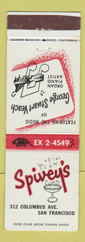Matchbook Cover - Spivey's San Francisco CA George Stuart Veach Organ Player