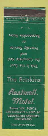 Matchbook Cover - Restwell Motel Glenwood Springs Colorado LIGHT BLUE