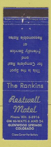Matchbook Cover - Restwell Motel Glenwood Springs Colorado BLUE