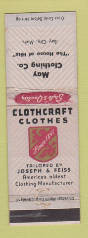 Matchbook Cover - Clothcraft Men's Clothes May Clothing Bay City MI
