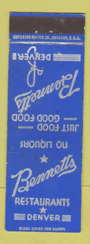 Matchbook Cover - Bennetts Restaurant Denver Colorado