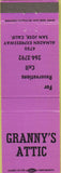 Matchbook Cover - Granny's Attic San Jose CA purple