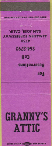 Matchbook Cover - Granny's Attic San Jose CA purple