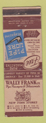 Matchbook Cover - Wally Frank Tobacco Pipes New York City