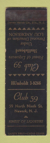 Matchbook Cover - Club 59 Newark NJ SAMPLE WEAR