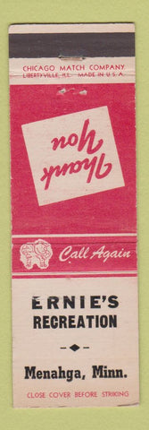 Matchbook Cover - Ernie's Recreation Menahga MN
