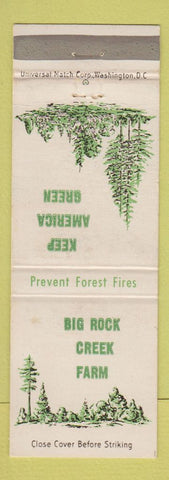 Matchbook Cover - Big Rock Creek Farm Keep America Green Prevent Forest Fires