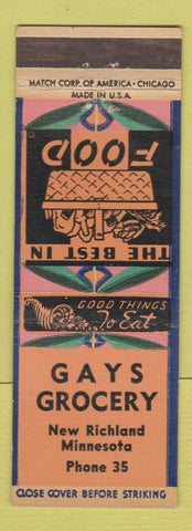 Matchbook Cover - Gays Grocery New Richland MN low phone #