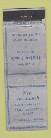 Matchbook Cover - New Jos Lunch San Frnacisco CA WORN