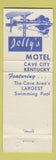 Matchbook Cover - Jolly's Motel Restaurant Cave City KY WEAR