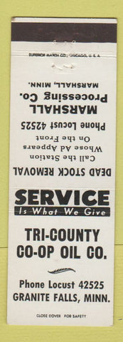 Matchbook Cover - Tri County oil gas Granite Falls MN Meat Processing