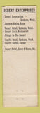 Matchbook Cover - Desert Hotel Spokane WA Oasis restaurant