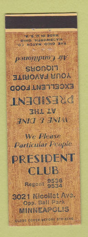 Matchbook Cover - President Club Minneapolis MN