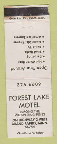 Matchbook Cover - Forest Lake Motel Grand Rapids MN POOR STRIKER