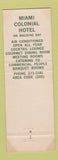 Matchbook Cover - Miami Colonial Hotel Miami FL