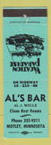 Matchbook Cover - Al's Bar Motley MN Al Welle
