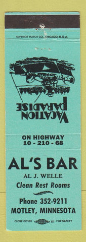 Matchbook Cover - Al's Bar Motley MN Al Welle