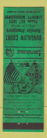 Matchbook Cover - Bungalow Court Liberty MS Perkins Americana WORN