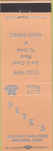 Matchbook Cover - Pete's Oakland CA peach