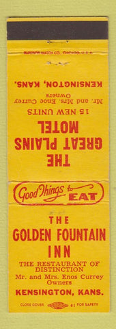 Matchbook Cover - Great Plains Motel Kensington KS Golden Fountain Inn