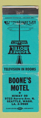 Matchbook Cover - Boone's Motel Seattle WA WORN