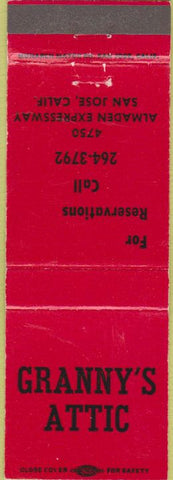 Matchbook Cover - Granny's Attic San Jose CA red