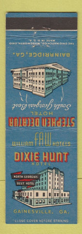 Matchbook Cover Dixie Hunt Hotel Gainesville GA Stephen Decatur Hotel Bainbridge