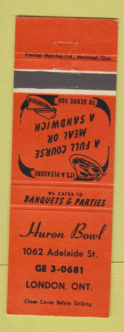 Matchbook Cover - Huron Bowling London ON