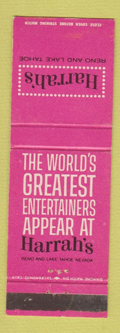 Matchbook Cover - Harrah's Casino Reno Lake Tahoe NV Robert Goulet Dinah Shore