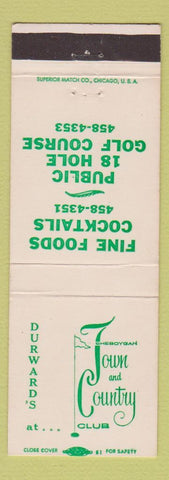 Matchbook Cover - Durward's Town and Country Club Sheboygan WI