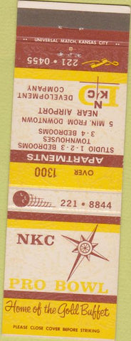 Matchbook Cover - NKC Pro Bowling apartments North Kansas City MO