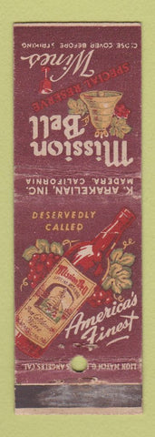 Matchbook Cover - Mission Bell Wines Madera CA WEAR