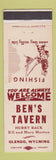 Matchbook Cover - Ben's Tavern Glendo WY