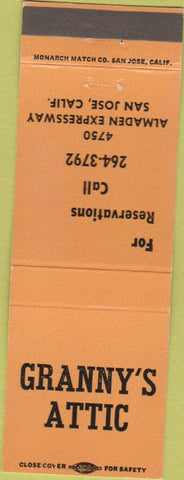 Matchbook Cover - Granny's Attic San Jose CA orange