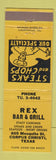 Matchbook Cover - Rex Bar and Grill Corpus Christi TX