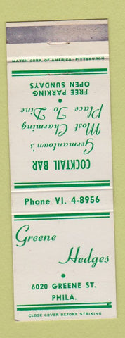 Matchbook Cover - Greene Hedges Cocktail Bar Philadelphia PA WEAR