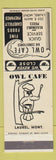 Matchbook Cover - Owl Cafe Laurel MT