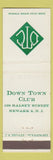 Matchbook Cover - Down Town Club Newark NJ