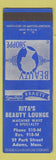 Matchbook Cover - Rita's Beauty Salon Adams MA