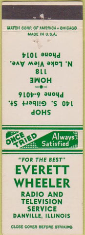 Matchbook Cover - Everett Wheeler Radio TV Danville IL