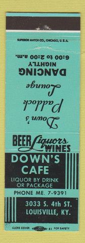 Matchbook Cover - Down's Cafe Paddock Lounge Louisville KY
