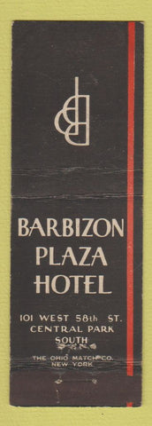 Matchbook Cover - Barbizon Plaza Hotel New York City
